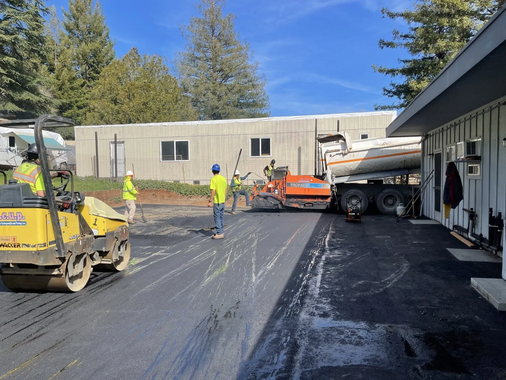 Freshly paved commercial parking lot